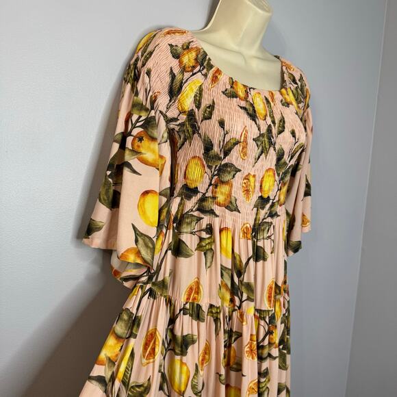 Alexia Admor Amabella Smocked Off-the-Shoulder Madi Dress Lemon Print M - Picture 7 of 14
